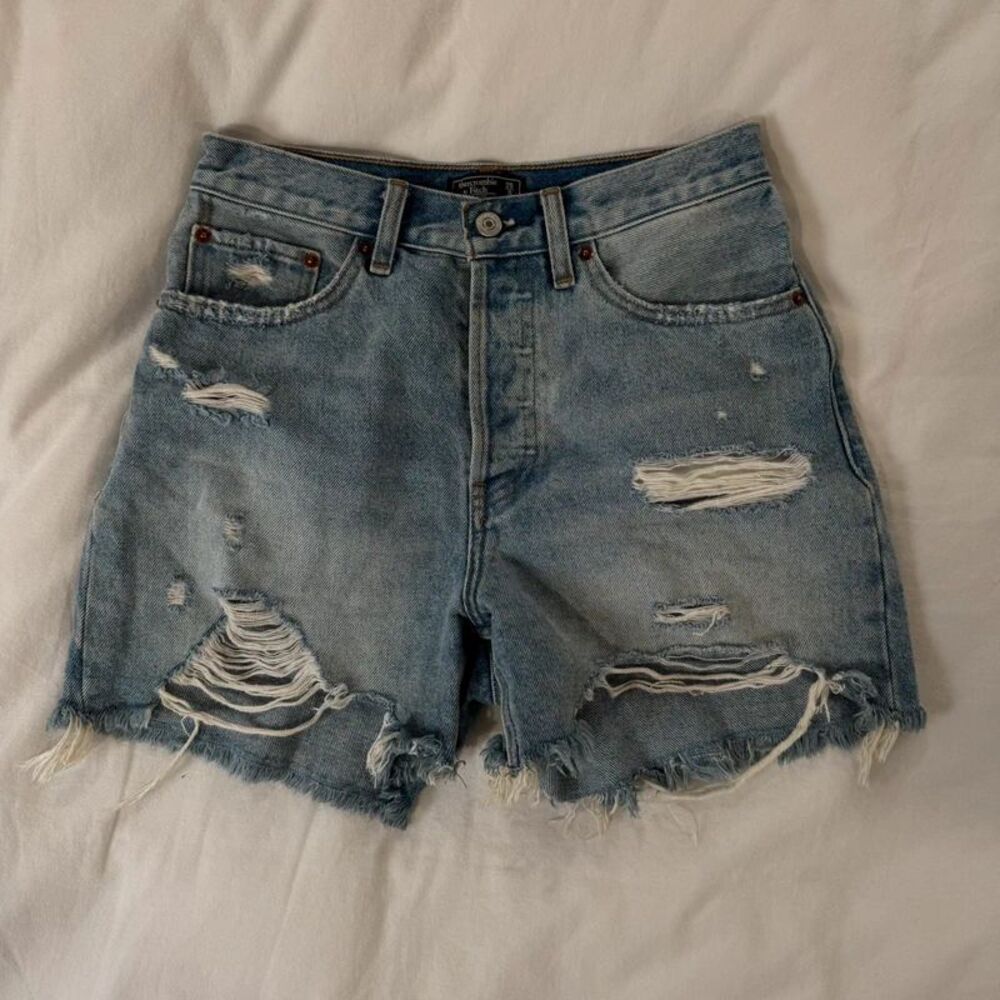 Abercrombie & Fitch High Rise 4 Inch Distressed Denim Shorts